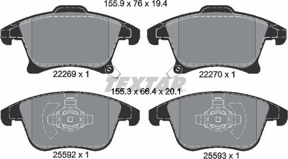 Textar 2226901 - Комплект спирачно феродо, дискови спирачки vvparts.bg