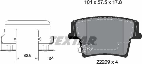 Textar 2220901 - Комплект спирачно феродо, дискови спирачки vvparts.bg