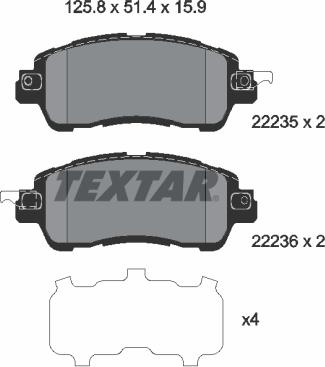 Textar 2223501 - Комплект спирачно феродо, дискови спирачки vvparts.bg