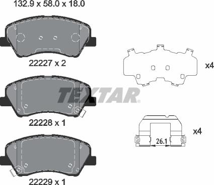 Textar 2222701 - Комплект спирачно феродо, дискови спирачки vvparts.bg