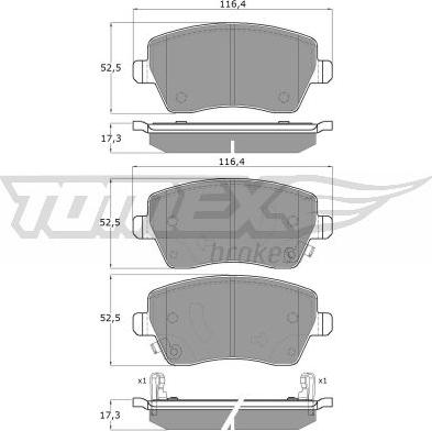 TOMEX brakes TX 14-161 - Комплект спирачно феродо, дискови спирачки vvparts.bg