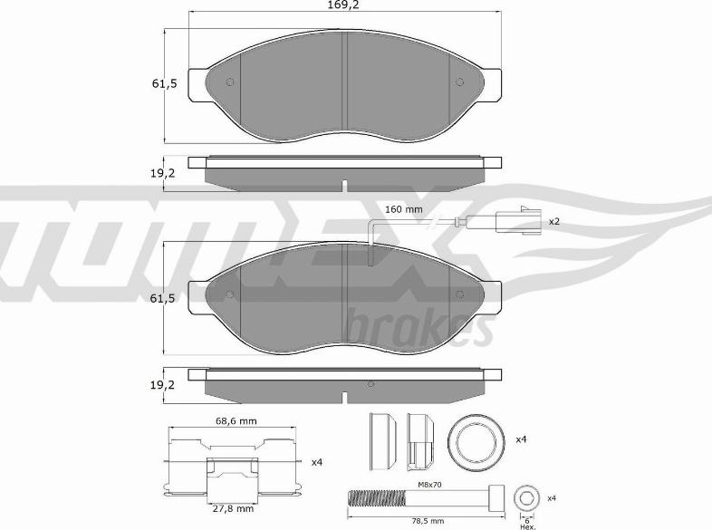 TOMEX brakes TX 14-39 - Комплект спирачно феродо, дискови спирачки vvparts.bg