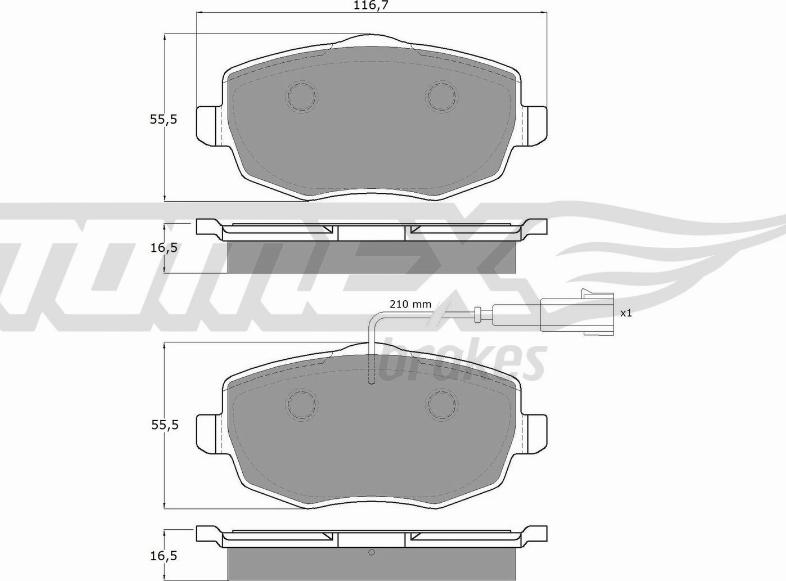 TOMEX brakes TX 16-89 - Комплект спирачно феродо, дискови спирачки vvparts.bg