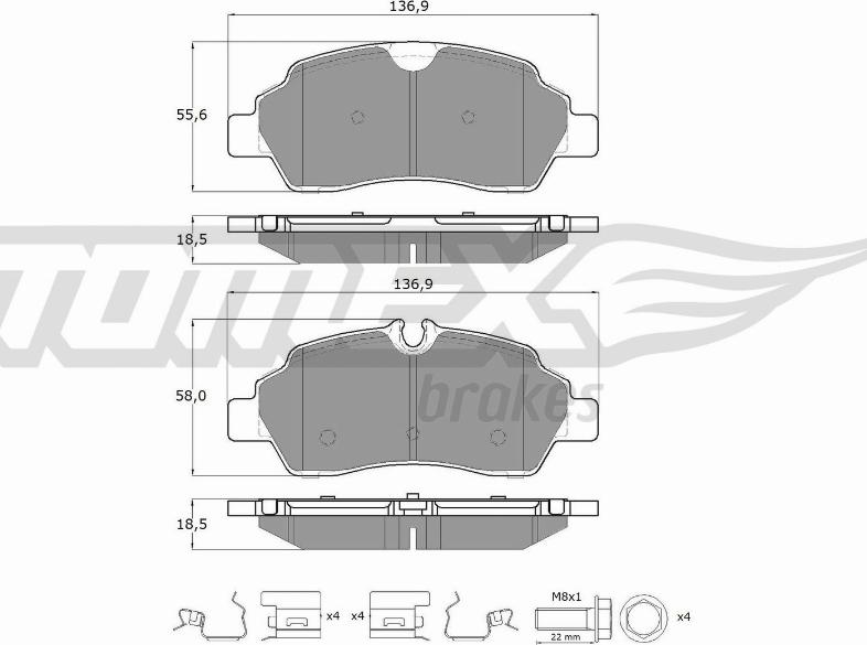 TOMEX brakes TX 18-92 - Комплект спирачно феродо, дискови спирачки vvparts.bg