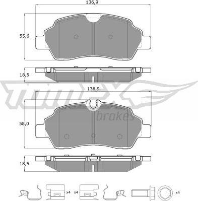 TOMEX brakes TX 18-92 - Комплект спирачно феродо, дискови спирачки vvparts.bg