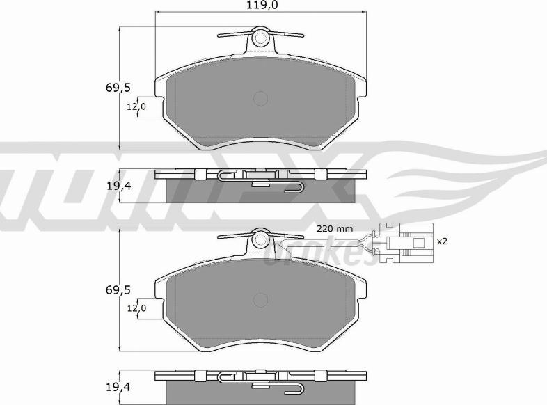 TOMEX brakes TX 12-04 - Комплект спирачно феродо, дискови спирачки vvparts.bg