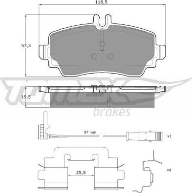 TOMEX brakes TX 12-751 - Комплект спирачно феродо, дискови спирачки vvparts.bg