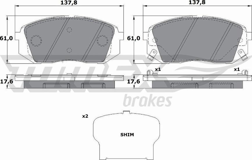 TOMEX brakes TX 17-47 - Комплект спирачно феродо, дискови спирачки vvparts.bg