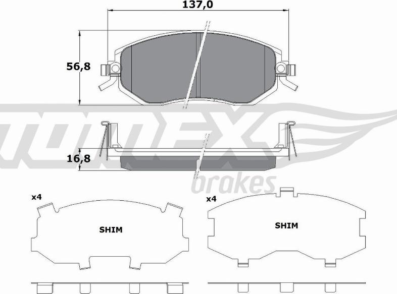 TOMEX brakes TX 17-65 - Комплект спирачно феродо, дискови спирачки vvparts.bg