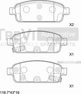 Trevi Automotive PF1443 - Комплект спирачно феродо, дискови спирачки vvparts.bg