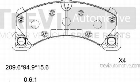 Trevi Automotive PF1518 - Комплект спирачно феродо, дискови спирачки vvparts.bg