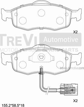 Trevi Automotive PF1576 - Комплект спирачно феродо, дискови спирачки vvparts.bg