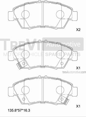 Trevi Automotive PF1577 - Комплект спирачно феродо, дискови спирачки vvparts.bg