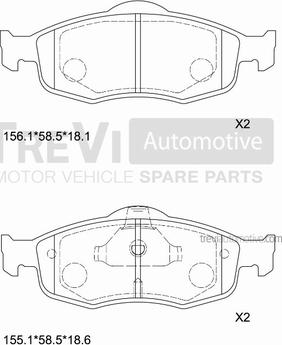 Trevi Automotive PF1601 - Комплект спирачно феродо, дискови спирачки vvparts.bg