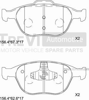 Trevi Automotive PF1635 - Комплект спирачно феродо, дискови спирачки vvparts.bg