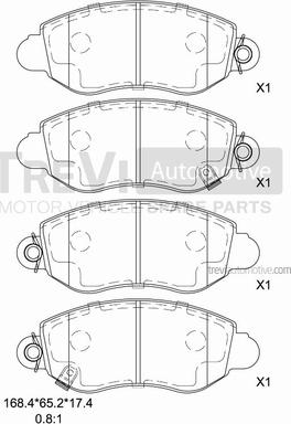 Trevi Automotive PF1622 - Комплект спирачно феродо, дискови спирачки vvparts.bg