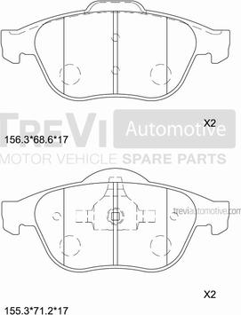 Trevi Automotive PF1107 - Комплект спирачно феродо, дискови спирачки vvparts.bg
