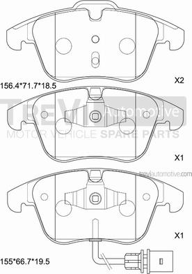 Trevi Automotive PF1304 - Комплект спирачно феродо, дискови спирачки vvparts.bg