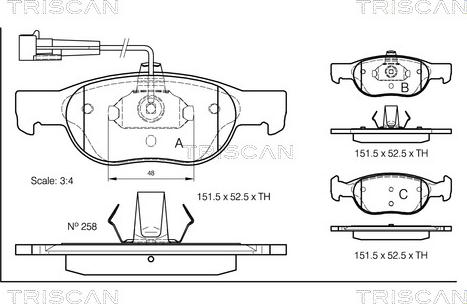 Triscan 8110 15006 - Комплект спирачно феродо, дискови спирачки vvparts.bg