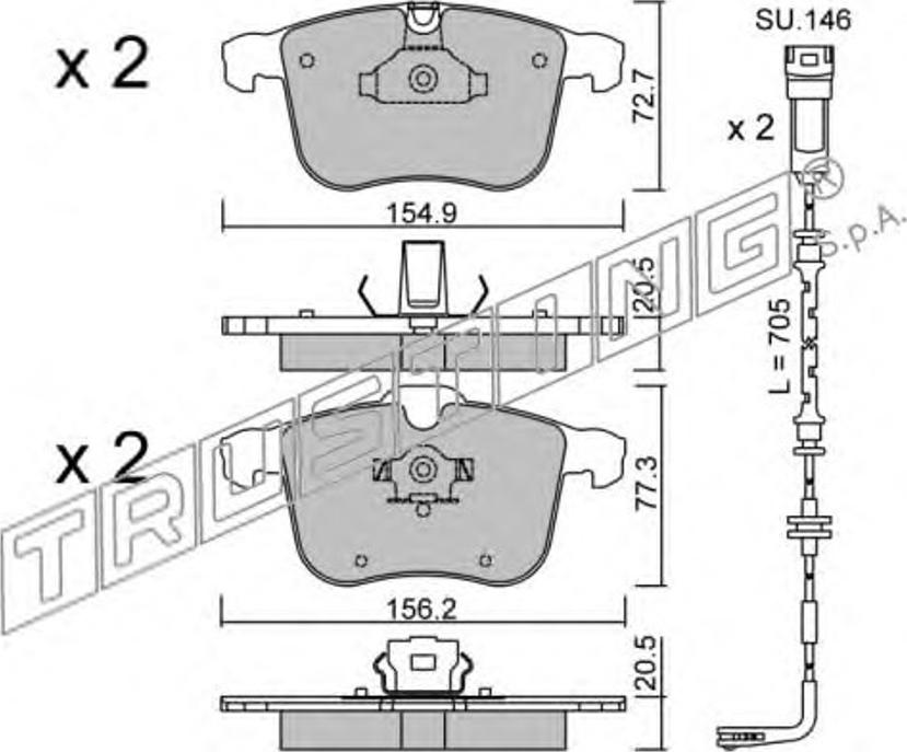 Trusting 829.0W - Комплект спирачно феродо, дискови спирачки vvparts.bg