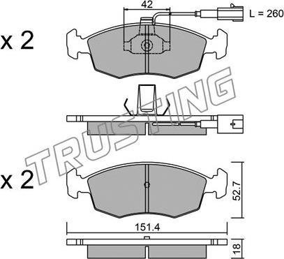 Trusting 283.1 - Комплект спирачно феродо, дискови спирачки vvparts.bg