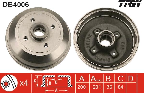 TRW DB4006 - Спирачен барабан vvparts.bg