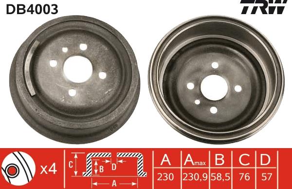 TRW DB4003 - Спирачен барабан vvparts.bg