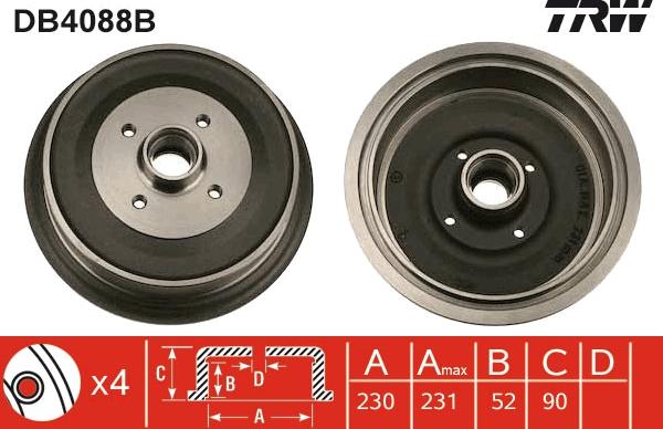 TRW DB4088B - Спирачен барабан vvparts.bg