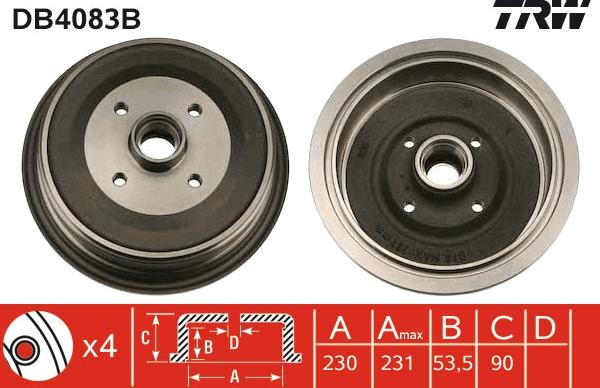 TRW DB4083B - Спирачен барабан vvparts.bg