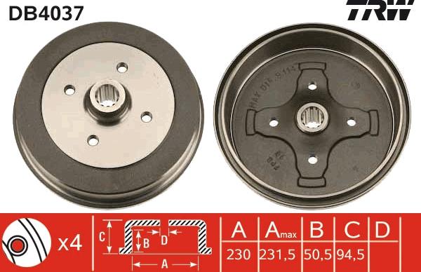 TRW DB4037 - Спирачен барабан vvparts.bg