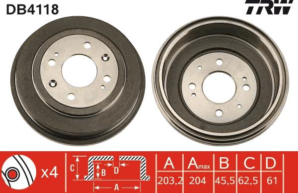 TRW DB4118 - Спирачен барабан vvparts.bg