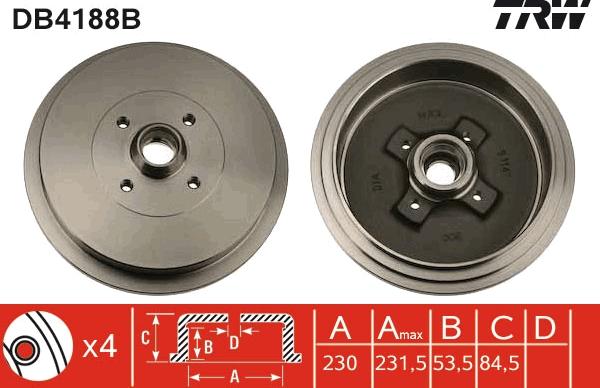 TRW DB4188B - Спирачен барабан vvparts.bg