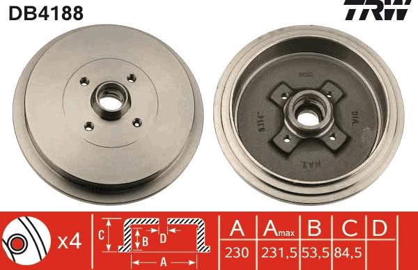 TRW DB4188 - Спирачен барабан vvparts.bg