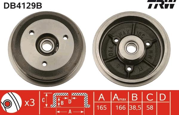 TRW DB4129B - Спирачен барабан vvparts.bg