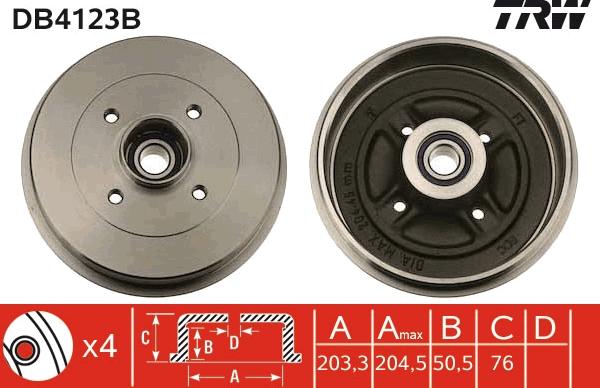 TRW DB4123B - Спирачен барабан vvparts.bg