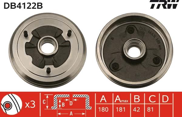 TRW DB4122B - Спирачен барабан vvparts.bg