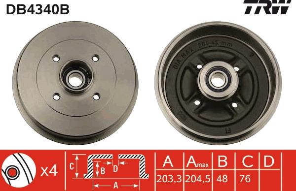 TRW DB4340B - Спирачен барабан vvparts.bg