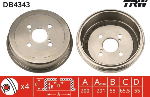 TRW DB4343 - Спирачен барабан vvparts.bg