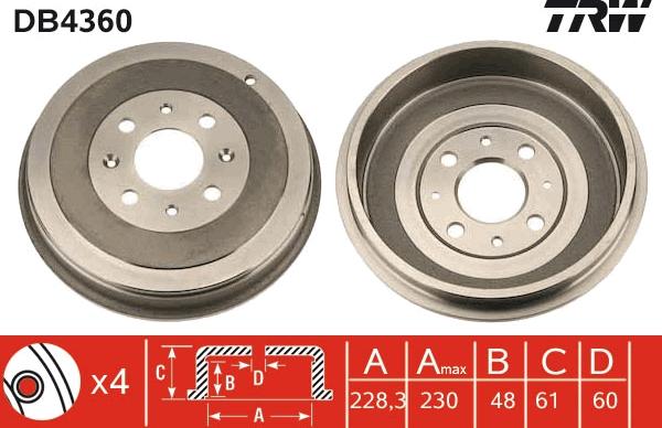 TRW DB4360 - Спирачен барабан vvparts.bg