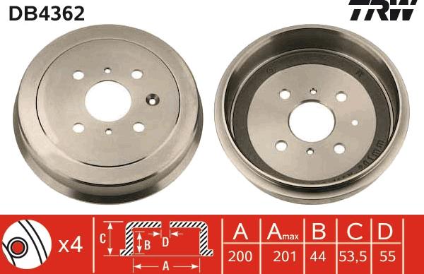 TRW DB4362 - Спирачен барабан vvparts.bg