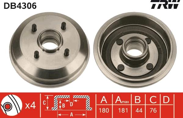 TRW DB4306 - Спирачен барабан vvparts.bg