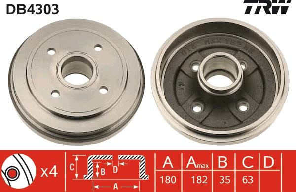 TRW DB4303 - Спирачен барабан vvparts.bg