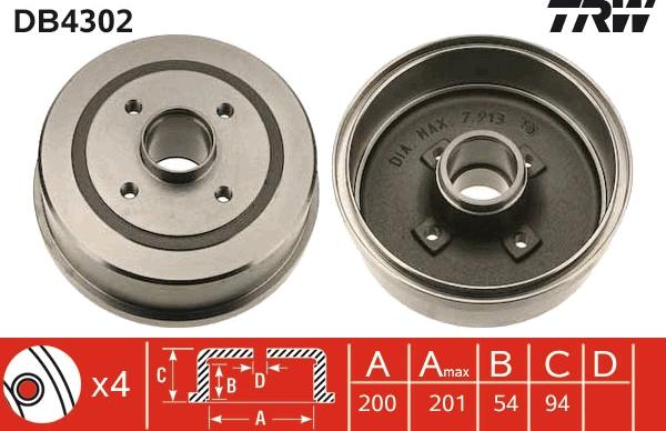 TRW DB4302 - Спирачен барабан vvparts.bg