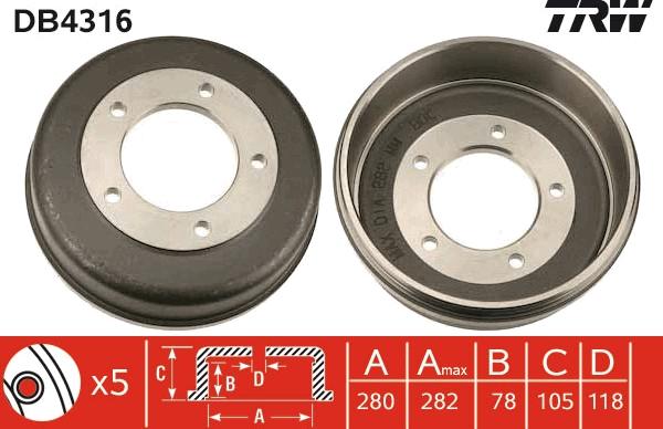 TRW DB4316 - Спирачен барабан vvparts.bg