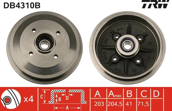 TRW DB4310B - Спирачен барабан vvparts.bg