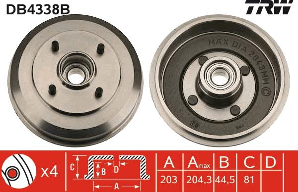 TRW DB4338B - Спирачен барабан vvparts.bg