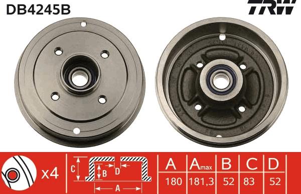 TRW DB4245B - Спирачен барабан vvparts.bg