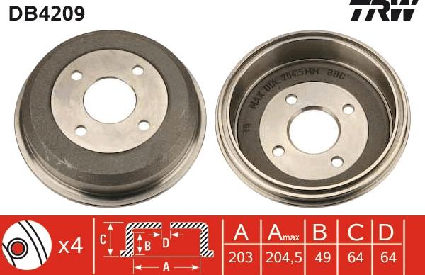 TRW DB4209 - Спирачен барабан vvparts.bg