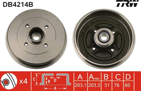 TRW DB4214B - Спирачен барабан vvparts.bg