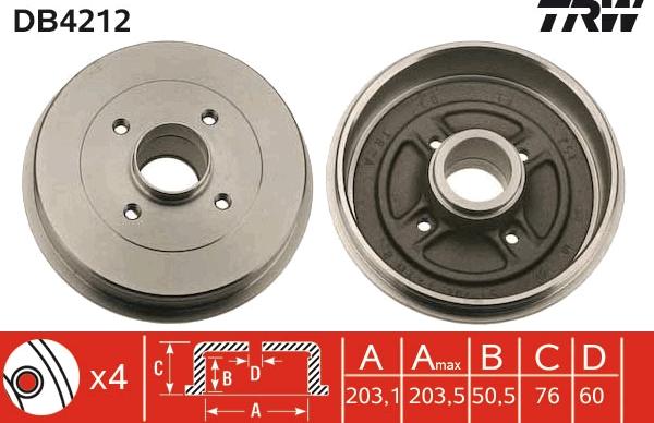 TRW DB4212 - Спирачен барабан vvparts.bg